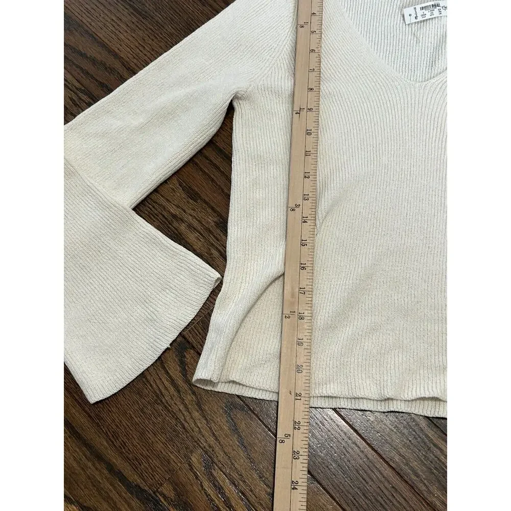 Madewell‎ Sweater Womens S White Ribbed Cotton Long Sleeve V Neck Pullover NWT